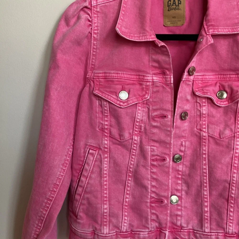 GAP x Barbie Collaboration Puff Sleeve Denim Jacket, Pink, Size XS - Picture 4 of 13